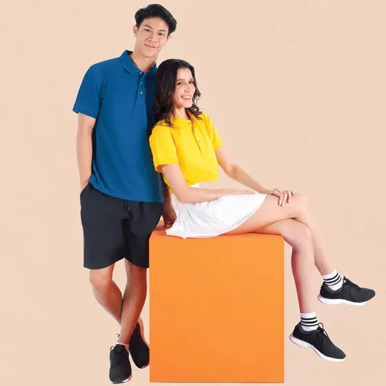 Blue and yellow polo shirts