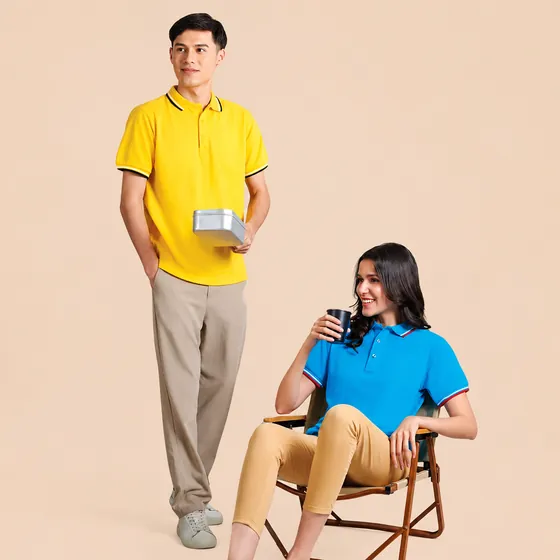 Yellow polo shirts with tipped collars