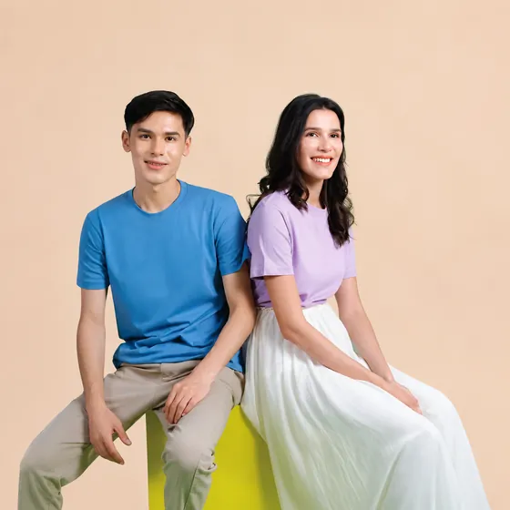Blue and lilac cotton round neck t-shirts